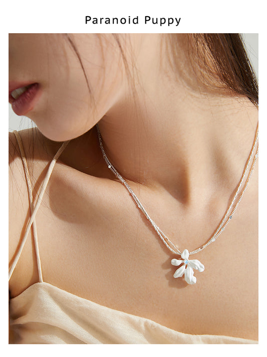 FLOWER OPEL DOUBLE LAYER NECKLACE-Freesia