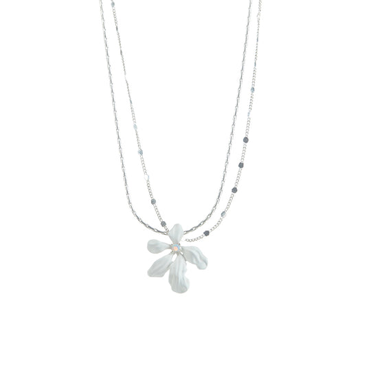 FLOWER OPEL DOUBLE LAYER NECKLACE-Freesia