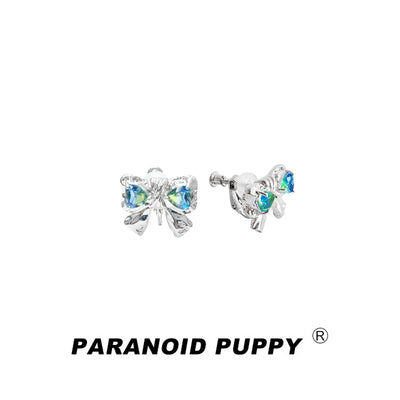 TOURMALINE BOW PEARL STUD EARRINFS-FREEDOM