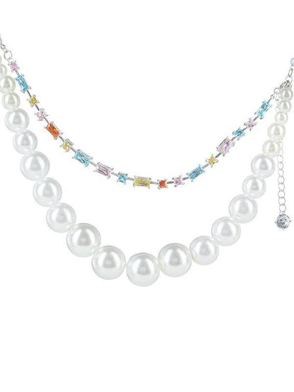 COLORED STONE PEARL NECKLACE -SUNSET