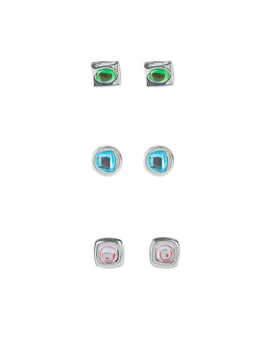 COLORED GLASS CANDY STUD EARRINGS EAR CLIP-CANDY