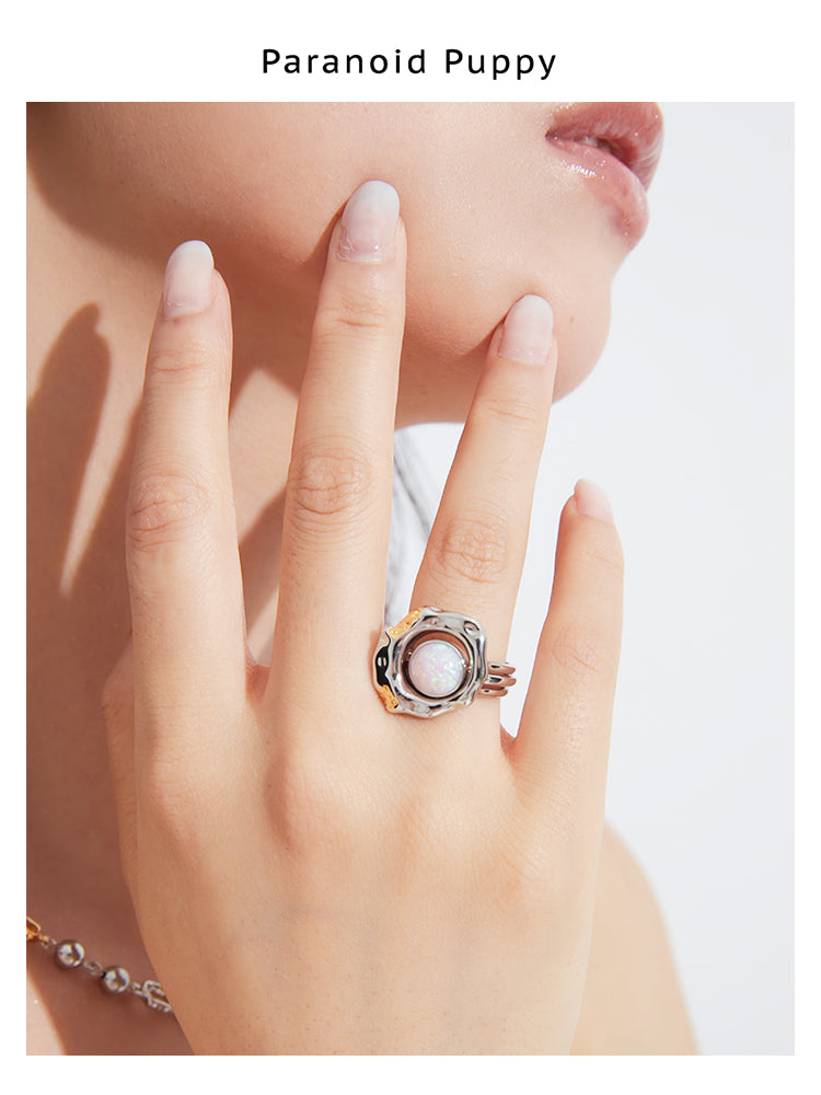 OPAL STEEL BALL PERSONALITY CLAVICLE CHAIN RING-POACHED EGG