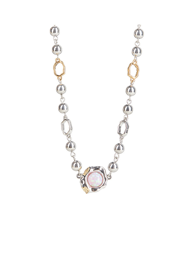 OPAL STEEL BALL PERSONALITY CLAVICLE CHAIN NECKLACE-POACHED EGG