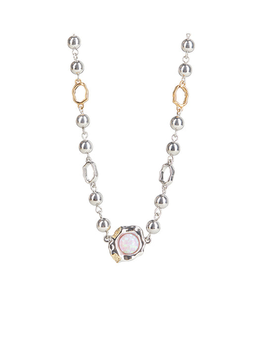 OPAL STEEL BALL PERSONALITY CLAVICLE CHAIN NECKLACE-POACHED EGG