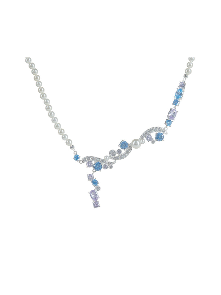 SURF BLUE PURPLE PEARL NECKLACE-Hedyla