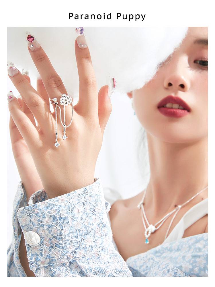 CLOUD ZIRCON PEARL CHAIN TASSEL OPEN ERRINGS- CLOUD COLLECTOR