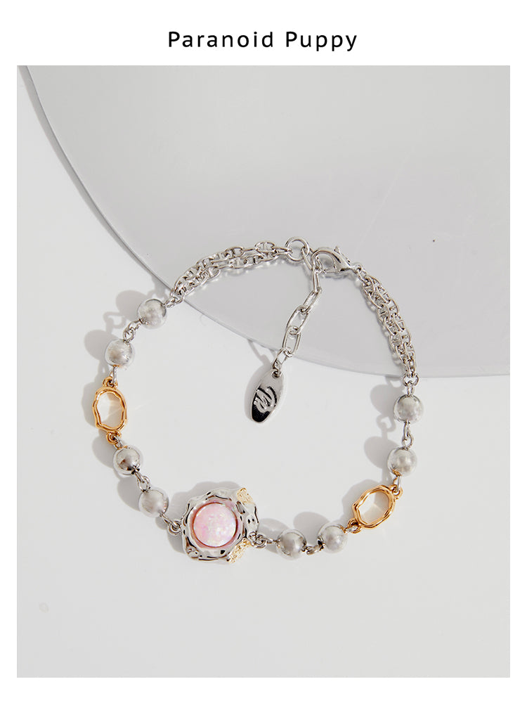 OPAL STEEL BALL PERSONALITY CLAVICLE CHAIN BRACELET-POACHED EGG