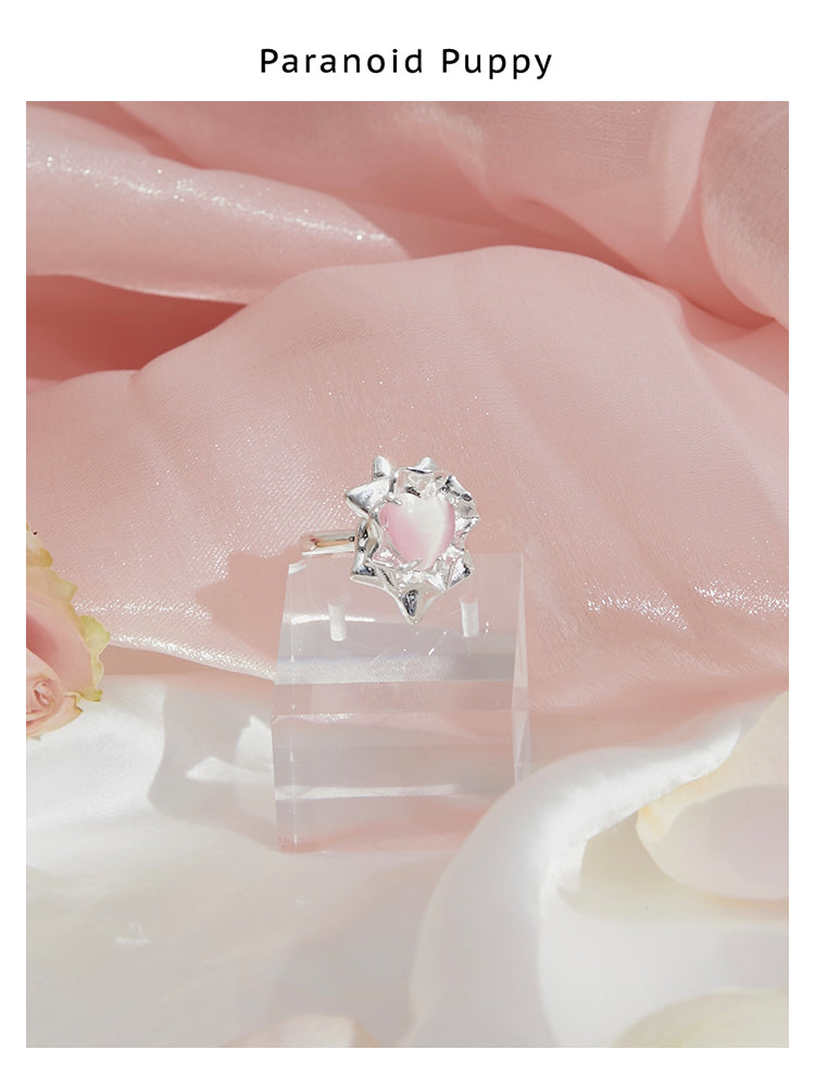 PINK HEART  OPAL ONYX OPEN RING-NCOUNTER