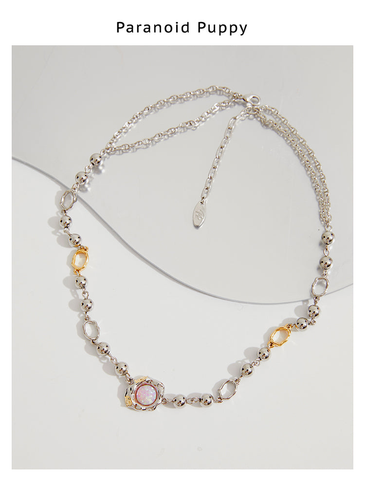 OPAL STEEL BALL PERSONALITY CLAVICLE CHAIN NECKLACE-POACHED EGG