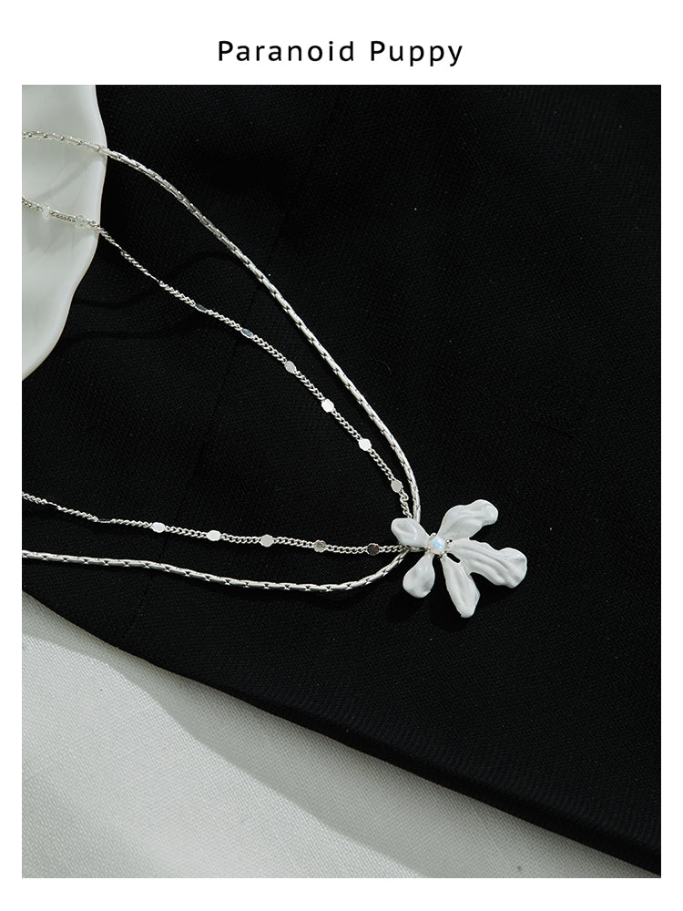 FLOWER OPEL DOUBLE LAYER NECKLACE-Freesia