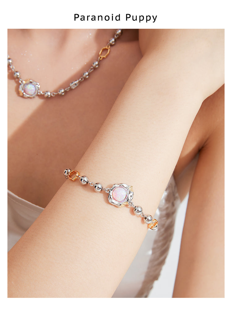 OPAL STEEL BALL PERSONALITY CLAVICLE CHAIN BRACELET-POACHED EGG