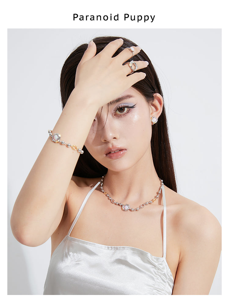 OPAL STEEL BALL PERSONALITY CLAVICLE CHAIN BRACELET-POACHED EGG