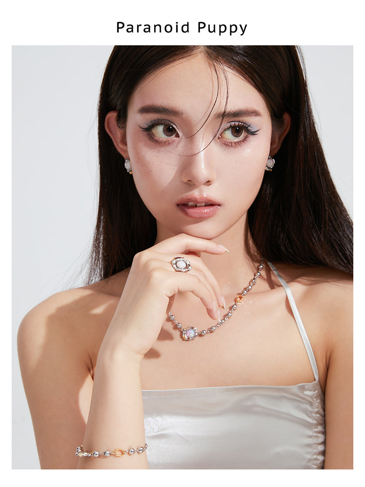 OPAL STEEL BALL PERSONALITY CLAVICLE CHAIN RING-POACHED EGG