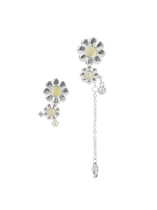 DAISY PEARL OPALS TASSEL ASYMMETRICAL EARRINGS-DAISY