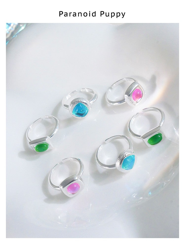 COLORED GLASS CANDY OPENING ADJUSTABLE RING-CANDY