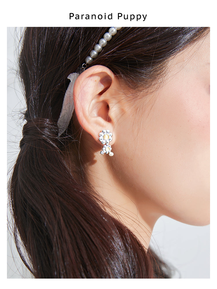 DAISY PEARL OPALS TASSEL ASYMMETRICAL EARRINGS-DAISY