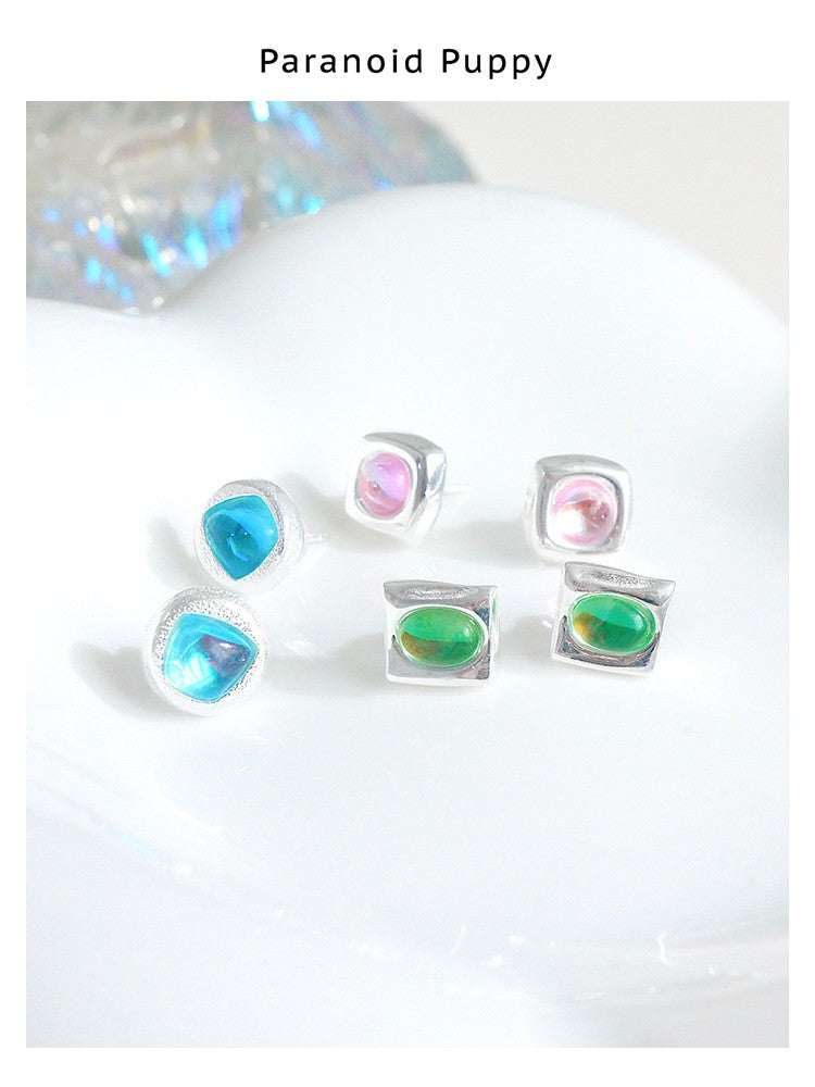 COLORED GLASS CANDY STUD EARRINGS EAR CLIP-CANDY